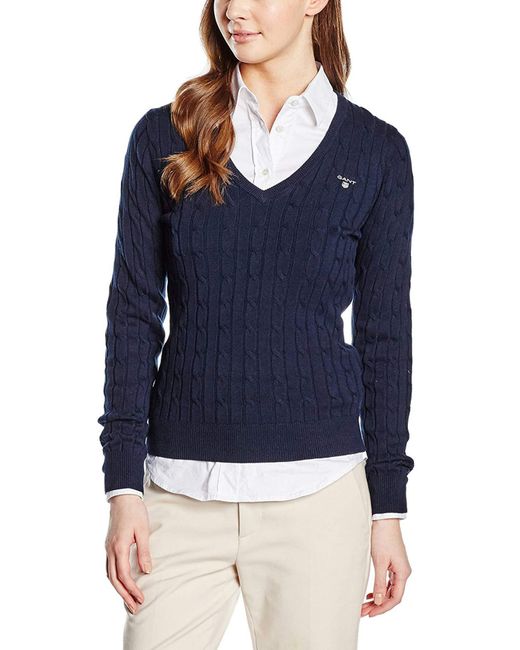 GANT Stretch Cotton Cable V-neck Sweater in Powder Blue (Blue) - Save 34% -  Lyst