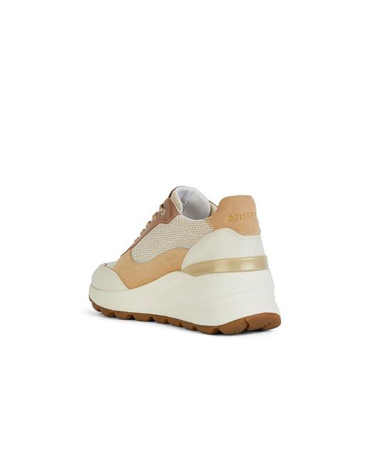 Geox Natural Spherica Ec13 Low-cut Sneaker With Comfortable Wedge Off White-desert D45waa 085as C1q5l