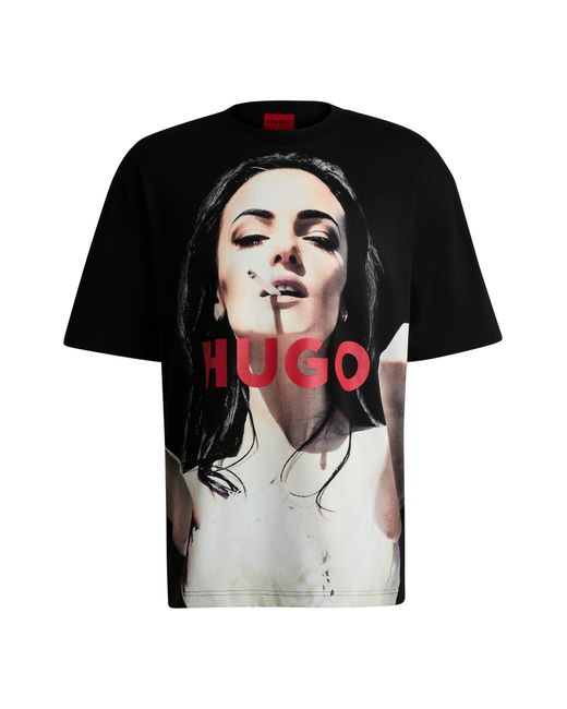 HUGO Black S Duwedie Oversized-fit T-shirt In Cotton With High-impact Print for men