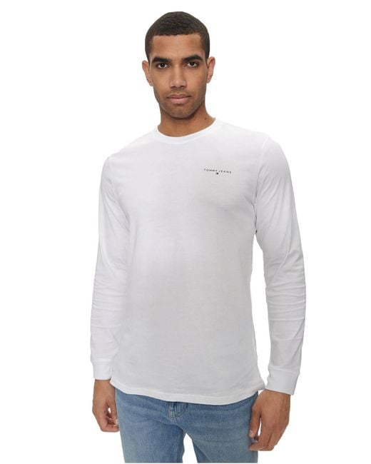 Tommy Hilfiger Tommy Jeans Tjm Slim Linear Chst L/s Tee Ext Dm0dm18551 L/s T-shirt in het White voor heren