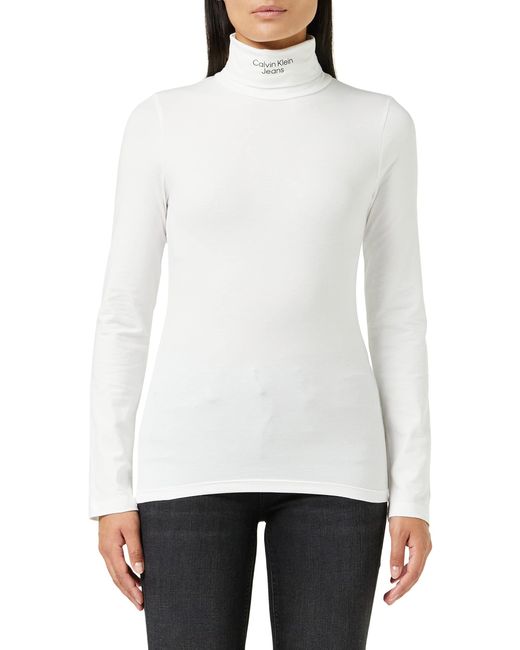 Calvin Klein White Stacked Logo Roll-neck Knit Top