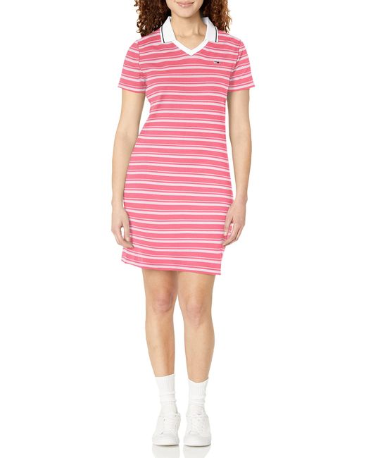 Tommy Hilfiger Pink V-neck Ribbed Mini Dress