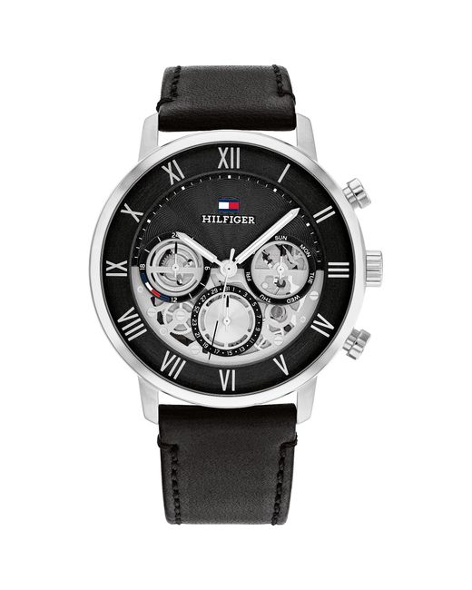 Reloj Analógico de Cuarzo Multifunción para Hombre con Correa de Cuero Negra - 1710565 Tommy Hilfiger de hombre de color Black