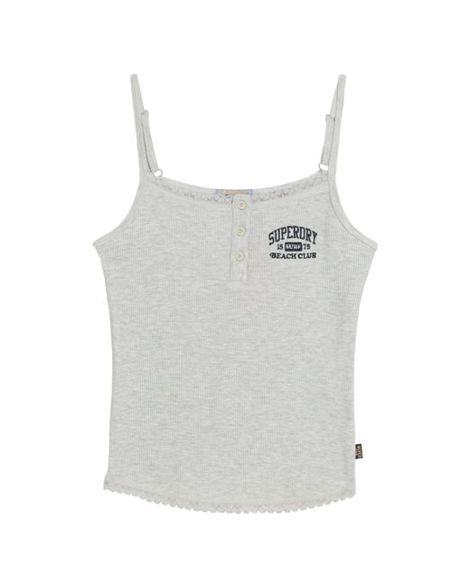 Superdry Gray Athletic Essentials Button Down Cami Top Gletschergrau Meliert 6-8