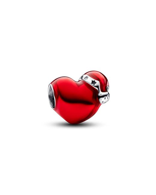 Pandora Red Rotes Metallic-Weihnachtsherz Charm aus Sterling-Silber mit Cubic Zirkonia Steinen verziert