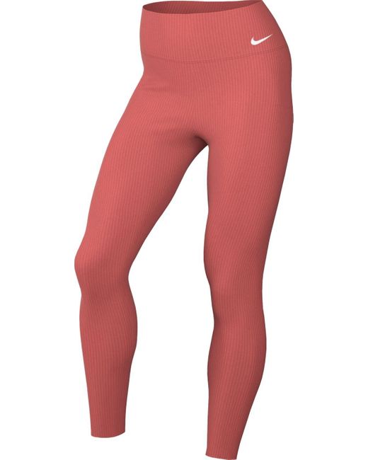 Nike Zenvy Geribbelde 7/8 legging Met Zachte Grip En Hoge Tailleband in het Red