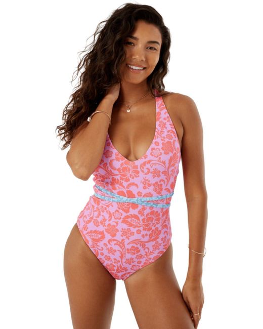 Roxy Pink One Piece Swimsuit – Slimming Tummy Control Bathing