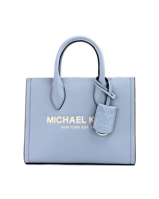 Michael Kors Mirella Small Blue Leather Top Zip Shopper Tote Crossbody Bag