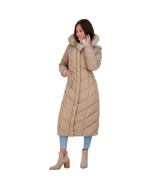 Steve Madden Natural Fleece Lined Water Resistant Maxi Coat Beige Size L