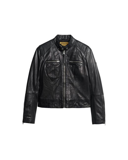 Superdry Black Fitted Leather Racer Jacket