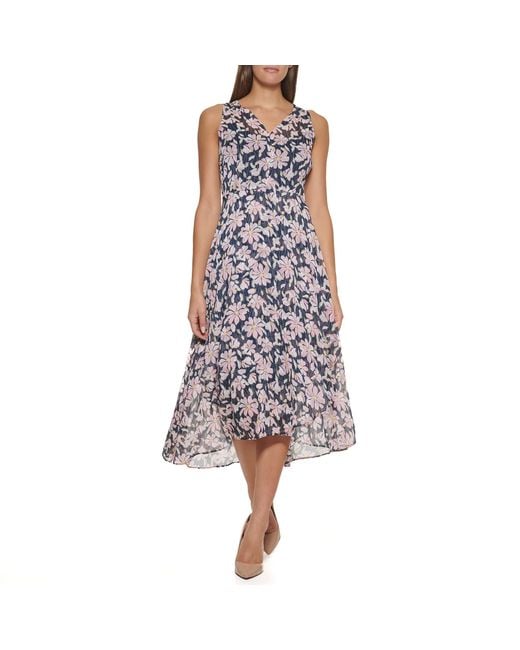 Tommy Hilfiger Purple S Sleeveless Pretty Dot Chiffon Maxi Dress