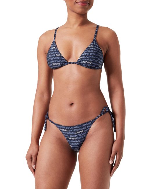 Emporio Armani Blue Logomania Triangle and String Brazilian Bikini Set