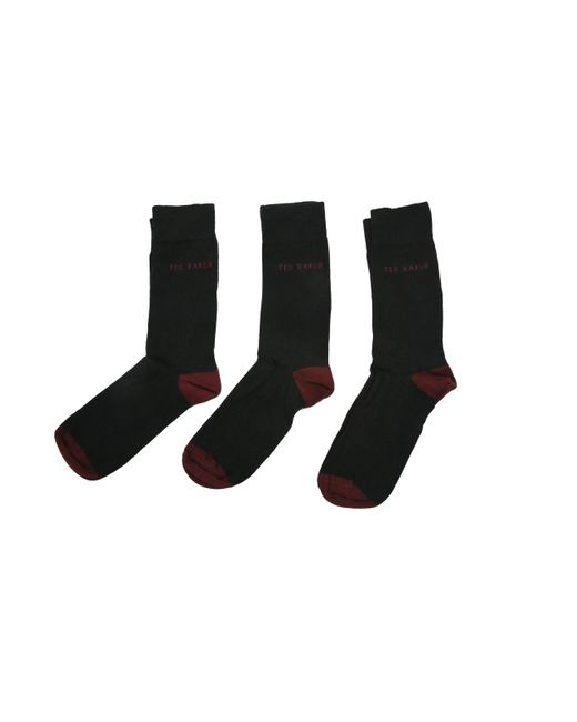 Ted Baker London Burgy Three Pack Pair Pack Of S Ankle Socks Organic Cotton Black And Burgundy Size 7-11 for men