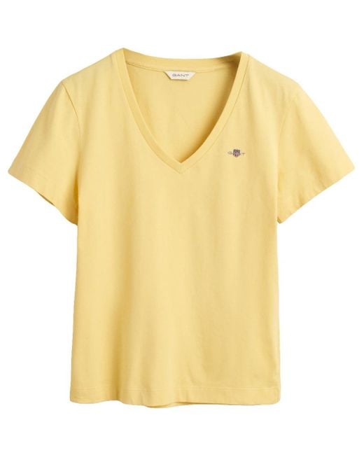 Reg Shield SS-Maglietta con Scollo a V Neck T-Shirt di Gant in Yellow