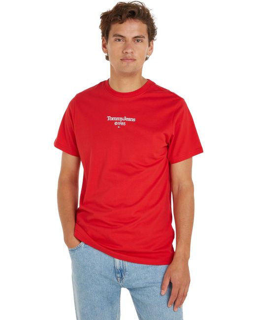 T-shirt iche Corte Uomo Slim Scollo Rotondo di Tommy Hilfiger in Red da Uomo