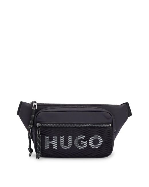 HUGO Black Belt Bag With Contrast Logo And Mesh Overlay for men