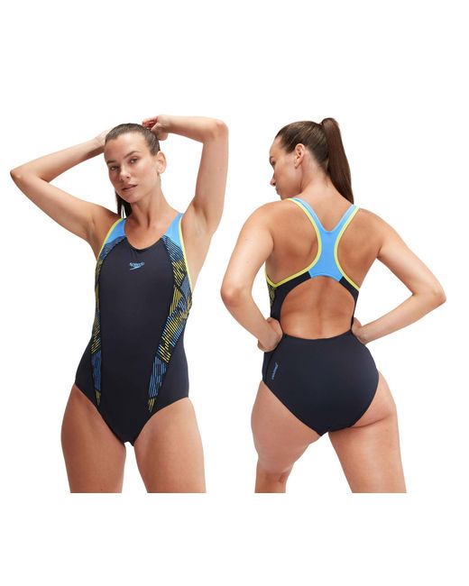 Speedo Women's Placement Laneback Swimsuit Navy/blue - 36" (uk 12) - 8-00305416834