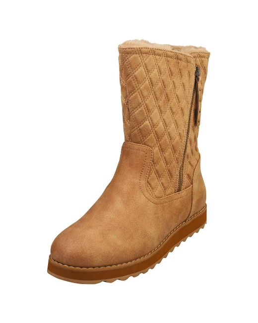 Skechers Brown 167675 Keepsakes 2.0 Morning Walks Ladies Chestnut Textile Water Resistant Vegan Side Zip Ankle Boots