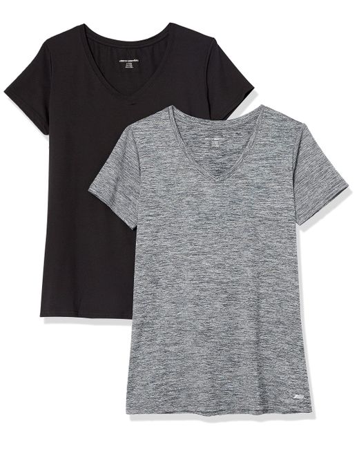 Amazon Essentials Gray Tech-Stretch-T-Shirt mit kurzen Ärmeln und V-Ausschnitt