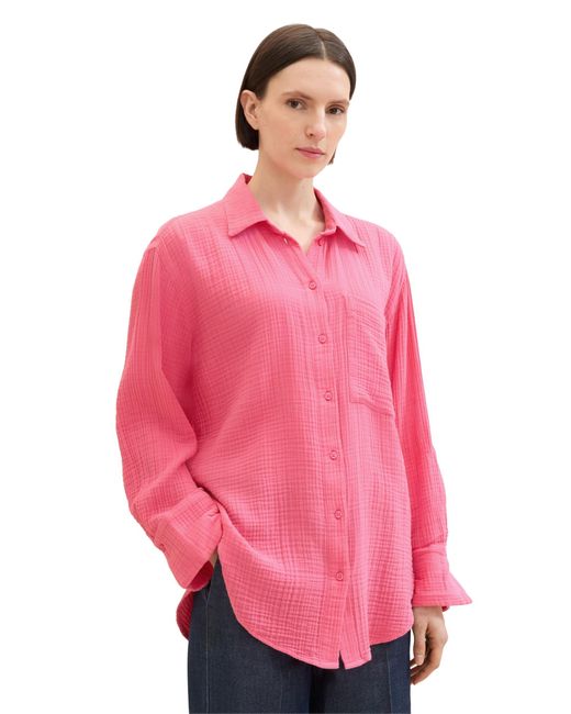 Tom Tailor Pink Basic Oversized Hemd-Bluse mit Struktur