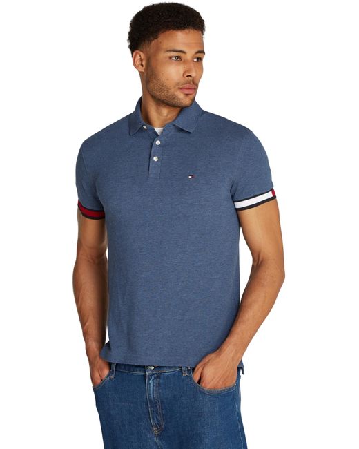 Tommy Hilfiger Vlag Manchet Slanke Polo Mw0mw37518 S/s Polo in het Blue voor heren