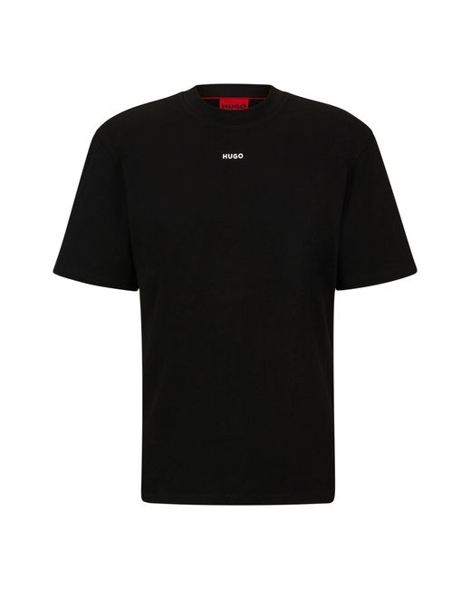 HUGO Black Logo-print Relaxed-fit Cotton T-shirt for men