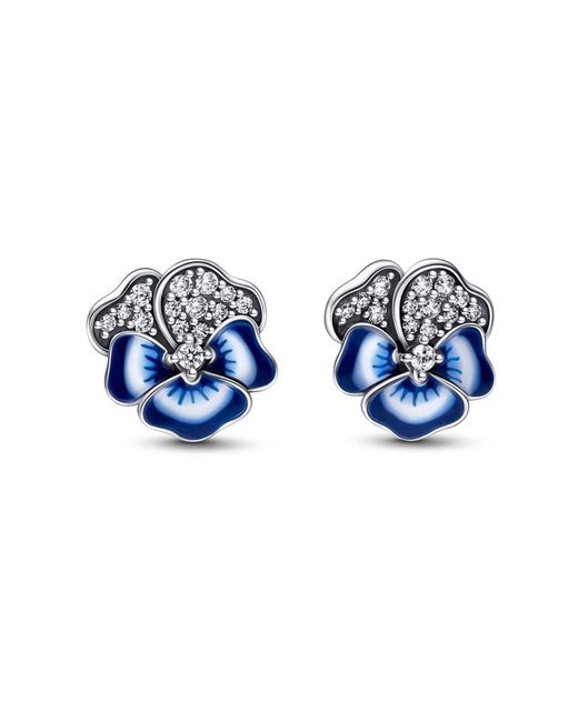 Pandora Blue Pansy Flower Stud Earrings