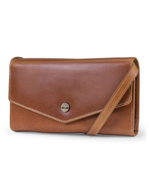Timberland Brown Womens Rfid Leather Crossbody Wallet Phone Bag With Detachable Crossbody Strap Cross Body