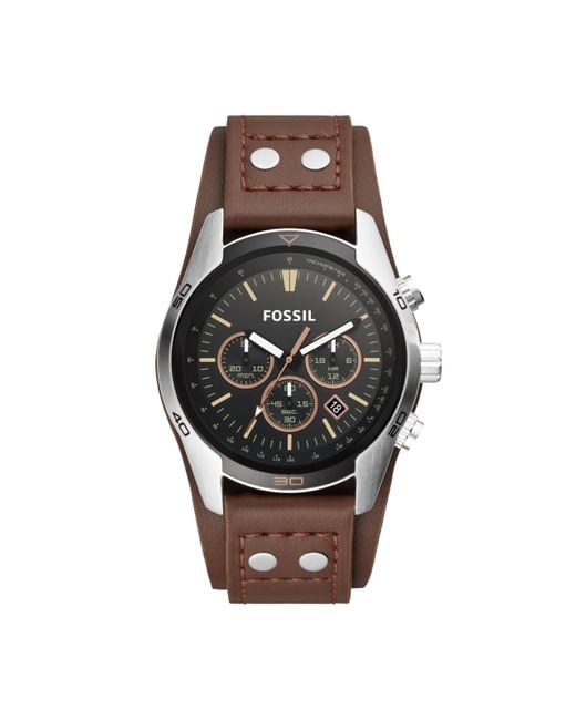 Fossil Black Coachman Quartz Stainless Steel And Leather Chronograph Watch for men