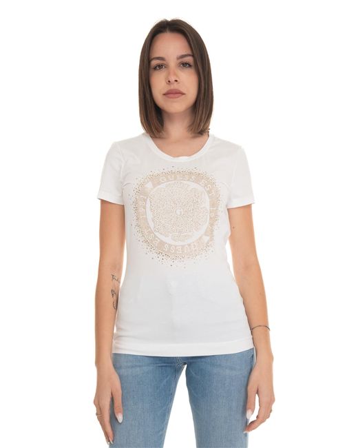 Guess White SS CN Round Camelia Tee