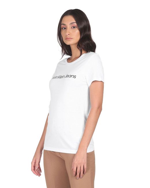 Donna T-Shirt iche Corte Confezione da 2 Institutional Logo Tee Scollo Rotondo di Calvin Klein in Black