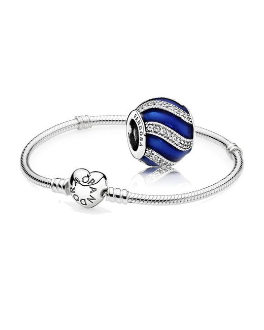 Pandora 1 Silber Armband 590719-19 mit Herz Schließe + 1 Silber Charm 791991EN118 Weihnachtsornament in Blue für Herren