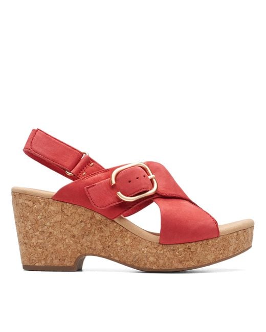 Clarks red wedges deals