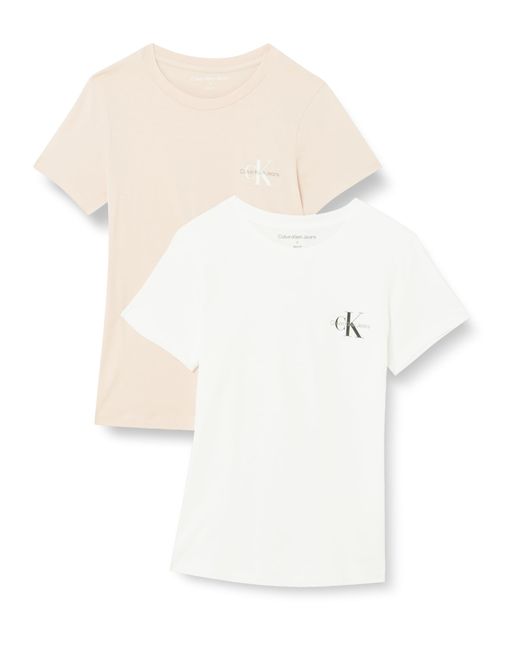 Calvin Klein White 2-PACK MONOLOGO SLIM TEE S/S T-Shirts