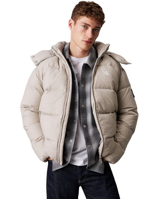 Uomo Piumino Essentials Down Jacket con Cappuccio di Calvin Klein in Gray da Uomo