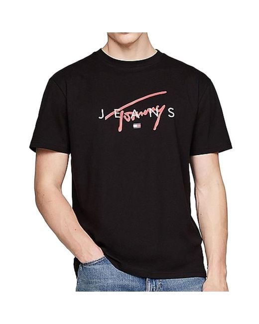T-shirt Noir Reg Signature Tommy Hilfiger pour homme en coloris Black