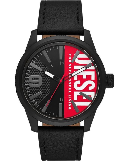 DIESEL Black Watch For Rasp Nsbb Quartz/3 Hand Movement 46mm Case Size With A Leather Strap Dz2180 for men