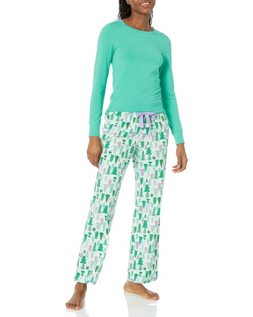 Amazon Essentials Green Lightweight Flannel Pant And Long-sleeve T-shirt Sleep Set