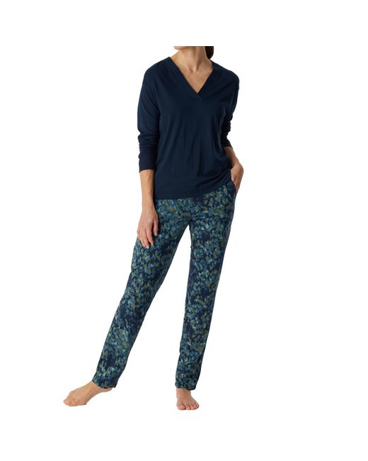 Schiesser Blue Schlafanzug Set lang Baumwolle Modal-Nightwear Pyjamaset