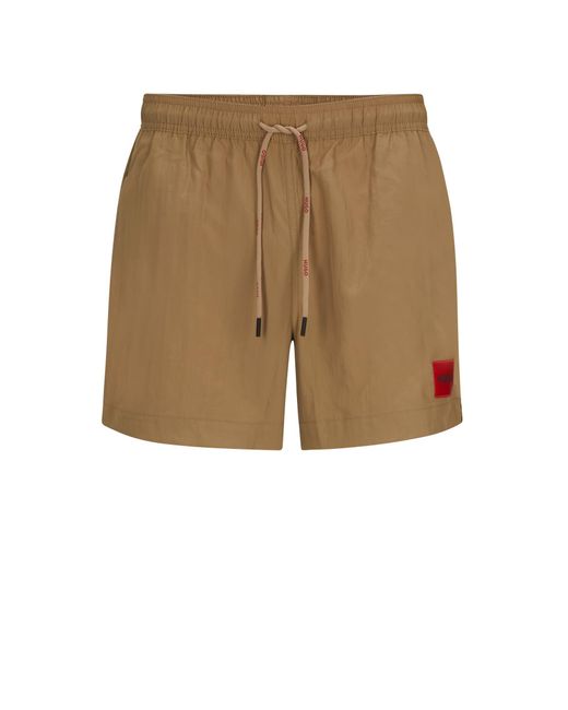 HUGO Natural Quick-dry Swim Shorts With Red Logo Label for men