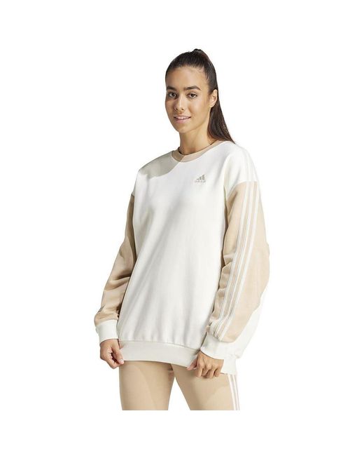 Essentials 3-Stripes Oversized Fleece Sweatshirt Maglia di Tuta di Adidas in White