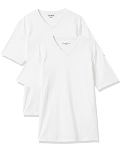 Camiseta de manga corta con cuello en V para hombre Amazon Essentials de hombre de color White