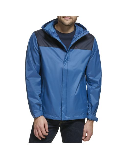 Tommy Hilfiger Blue Lightweight Breathable Waterproof Hooded Jacket Raincoat for men