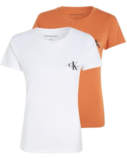 Calvin Klein White Short-sleeve T-shirt Monologo Slim Crew Neck Pack Of 2