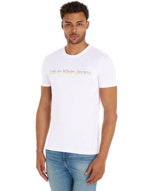 Jeans Mixed INSTITUTIONAL Logo Tee J30J324682 Top in Maglia a iche Corte di Calvin Klein in White da Uomo