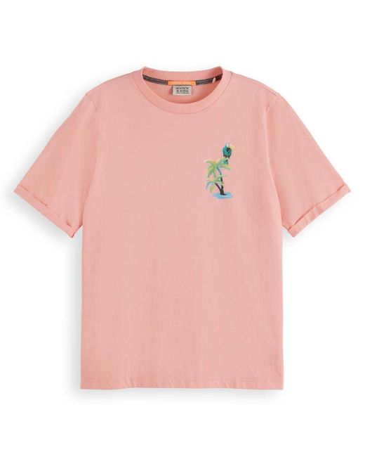 Scotch & Soda Pink Relaxed Fit Graphic T-Shirt