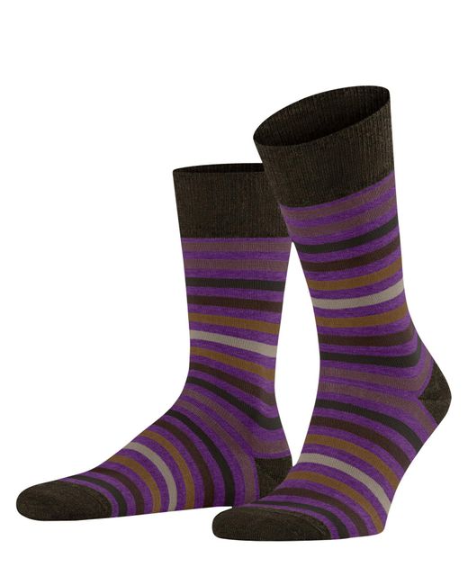 Falke Purple Tinted Stripe M So Wool Cotton Patterned 1 Pair Socks