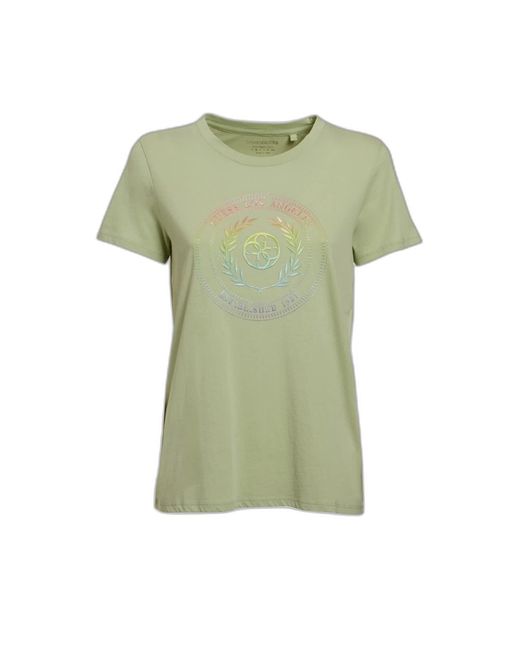 T-Shirt a iche Corte da Donna Gueemblem Logo Easy Fit di Guess in Green