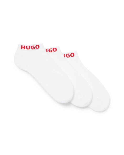 HUGO White Three-pack Of Ankle Socks With Logo Cuffs for men