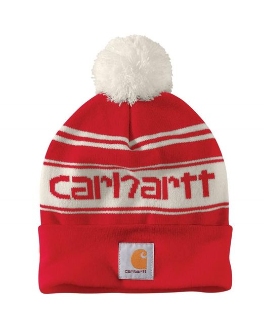 Carhartt Red Strickmütze mit Bommel und Logo Beanie-Mütze